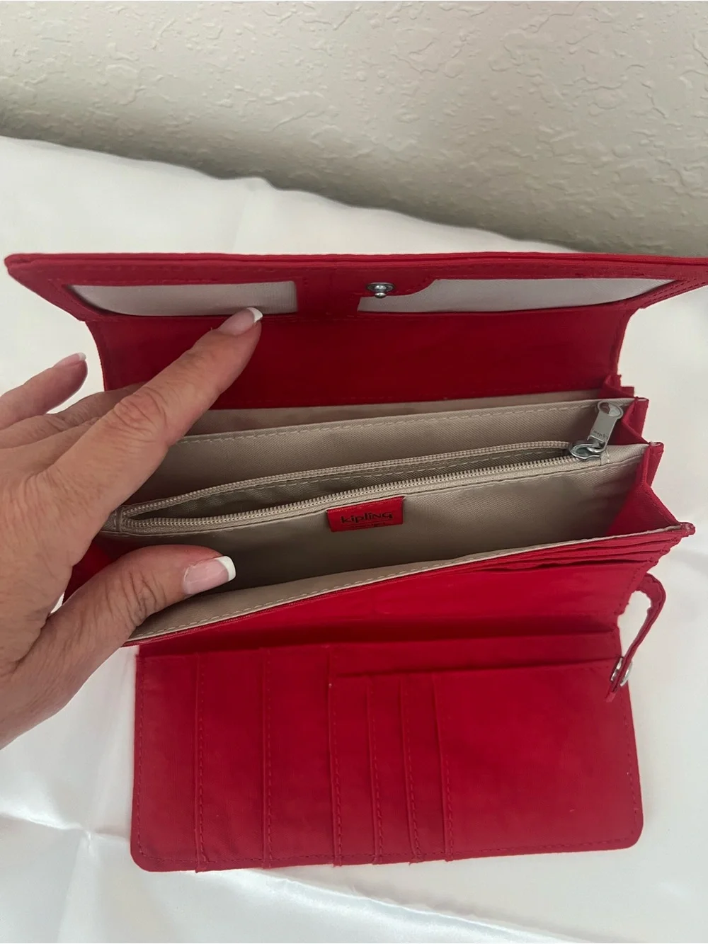 Kipling Red Nylon Large Trifold Organizer Wallet